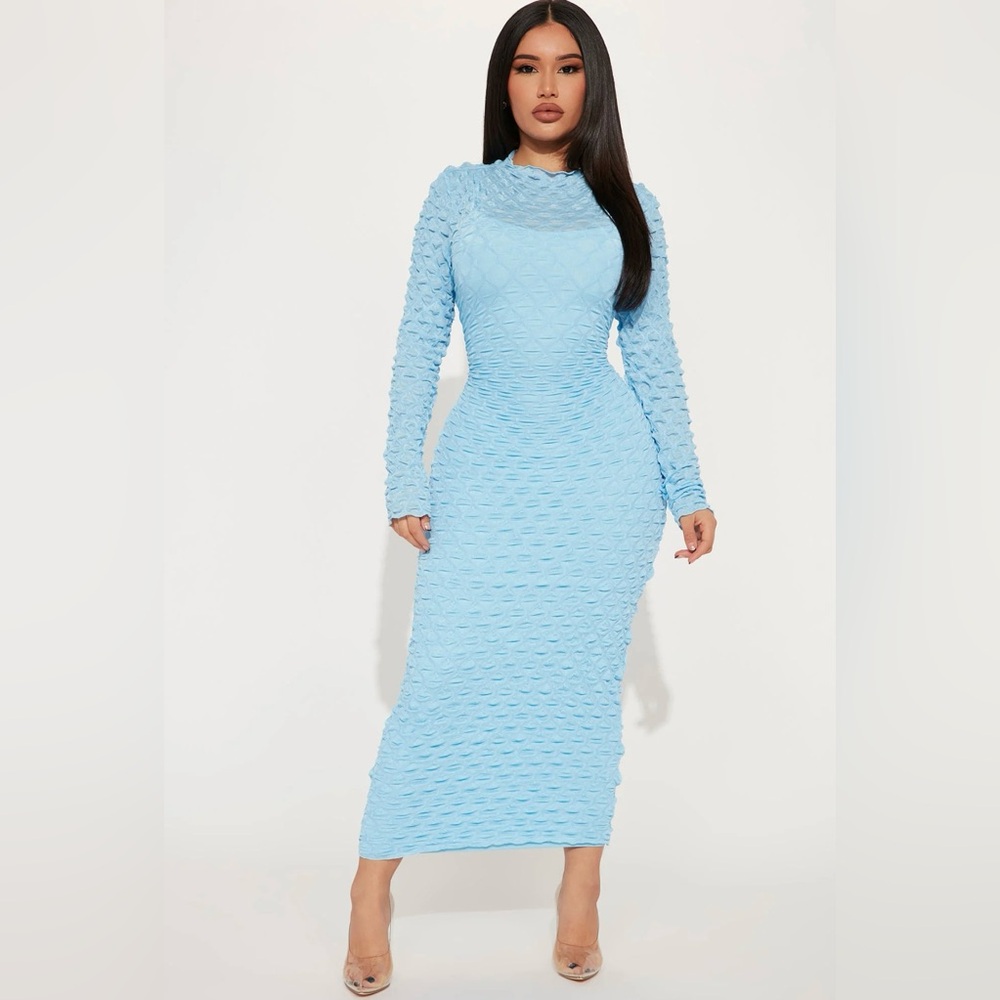 Fashion Nova Scarlett Textured Maxi Dress Light Blue